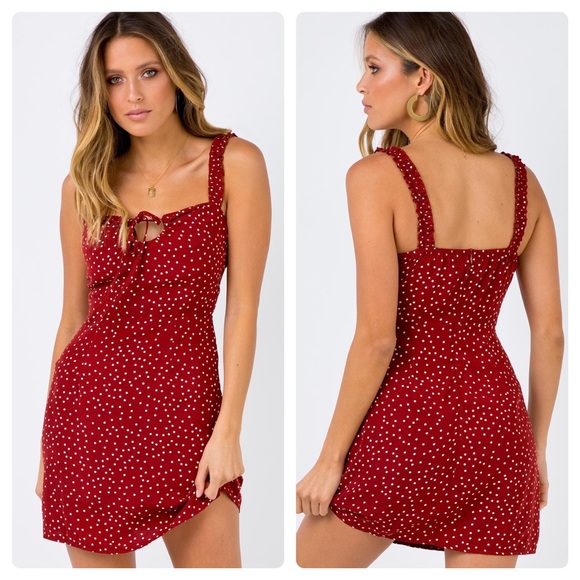 Princess Polly Dresses & Skirts - Princess Polly Polka Dot Keyhole Mini Dress 8 Wine